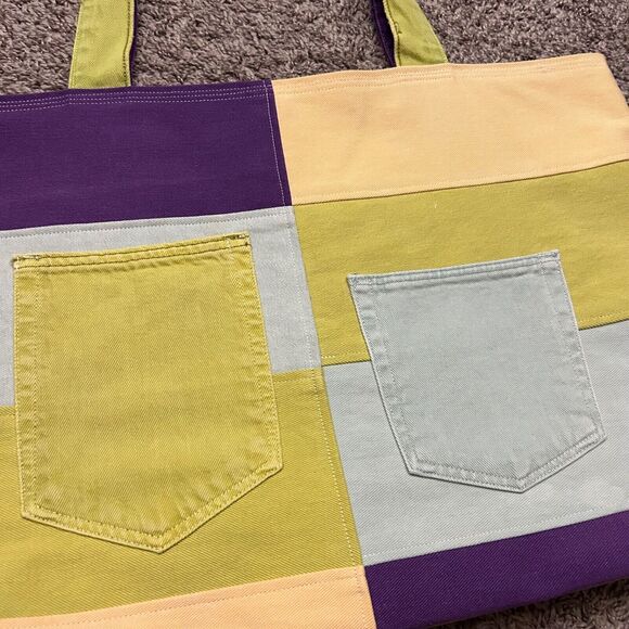 Handmade Patchwork Denim Bag Oversized Tote Shoulder Bag 15.5x5.5x15 - Picture 2 of 9